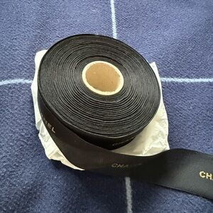 CHANEL Holiday Black Ribbon with Gold Logo Print